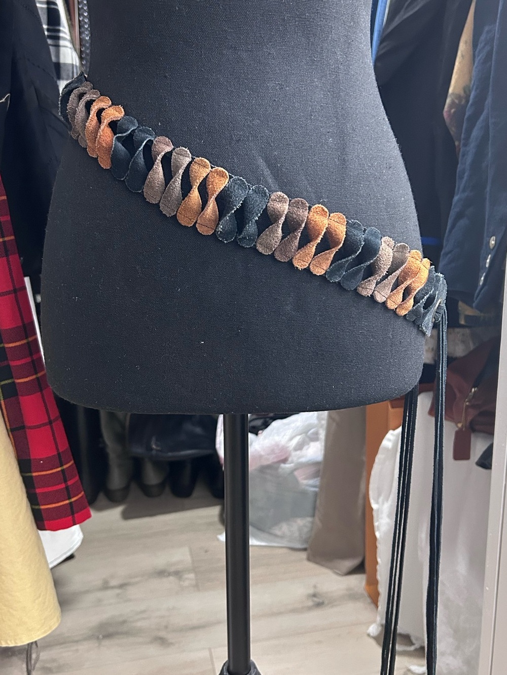 Vintage 70s Hippie Suede Multicolor Suede Belt